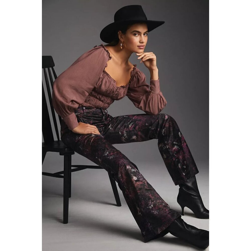 NWT Anthropologie Scotch & Soda Velvet Flare Trousers Pants 25 Black Purple